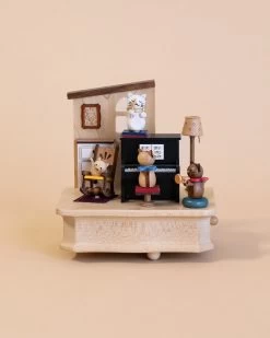 Wooden Cat Playing Piano Music Box