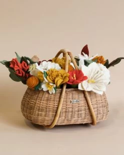 Large Basket Of Felt Flowers - Crimson