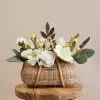 Large Basket Of Felt Flowers - White