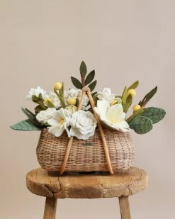 Large Basket Of Felt Flowers - White