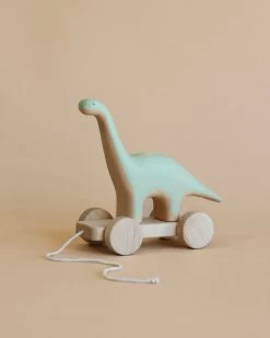 Handmade Wooden Brachiosaurus Dinosaur Push Toy With Built-In Magnets