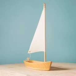 Handmade Wooden Sailboat -Odin Parker Toys barca cu panza bej sailing boat beige 9783 4 16560652436252