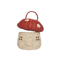 Olli Ella | Red Mushroom Basket -Odin Parker Toys rattan mushroom basket red 3 800x png