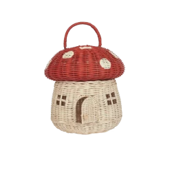 Olli Ella | Red Mushroom Basket -Odin Parker Toys rattan mushroom basket red 7 800x png
