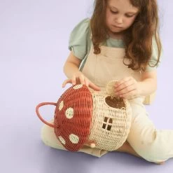 Olli Ella | Red Mushroom Basket -Odin Parker Toys rattan mushroom basket red 2 800x jpg