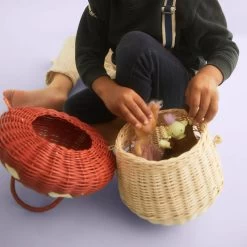 Olli Ella | Red Mushroom Basket -Odin Parker Toys rattan mushroom basket red 3 800x jpg