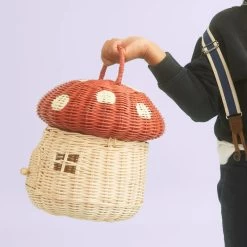 Olli Ella | Red Mushroom Basket -Odin Parker Toys rattan mushroom basket red 800x jpg